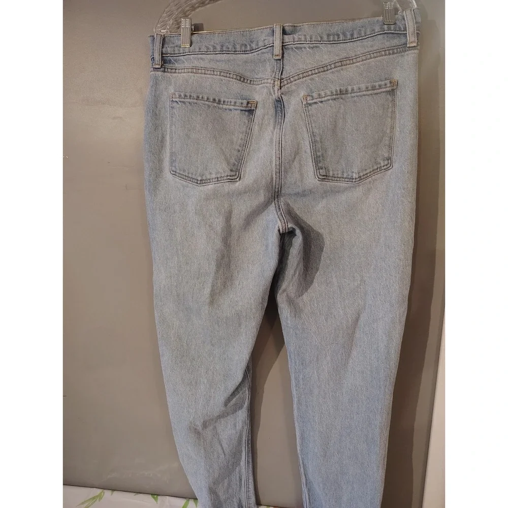 Old Navy High Rise Slouchy Straight Jeans Light Wash Distressed Patch Size 10